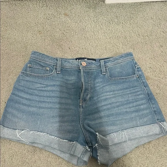 Hollister Blue Jean Shorts High-Waisted Cuffed - Picture 1 of 2